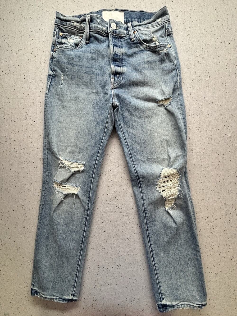 MOTHER The Scrapper Ankle Jeans Wicked Wild Calling Distressed Ripped Size 26